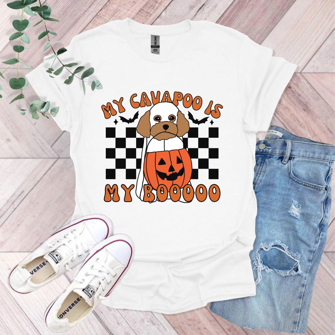 a t - shirt with a dog in a pumpkin costume