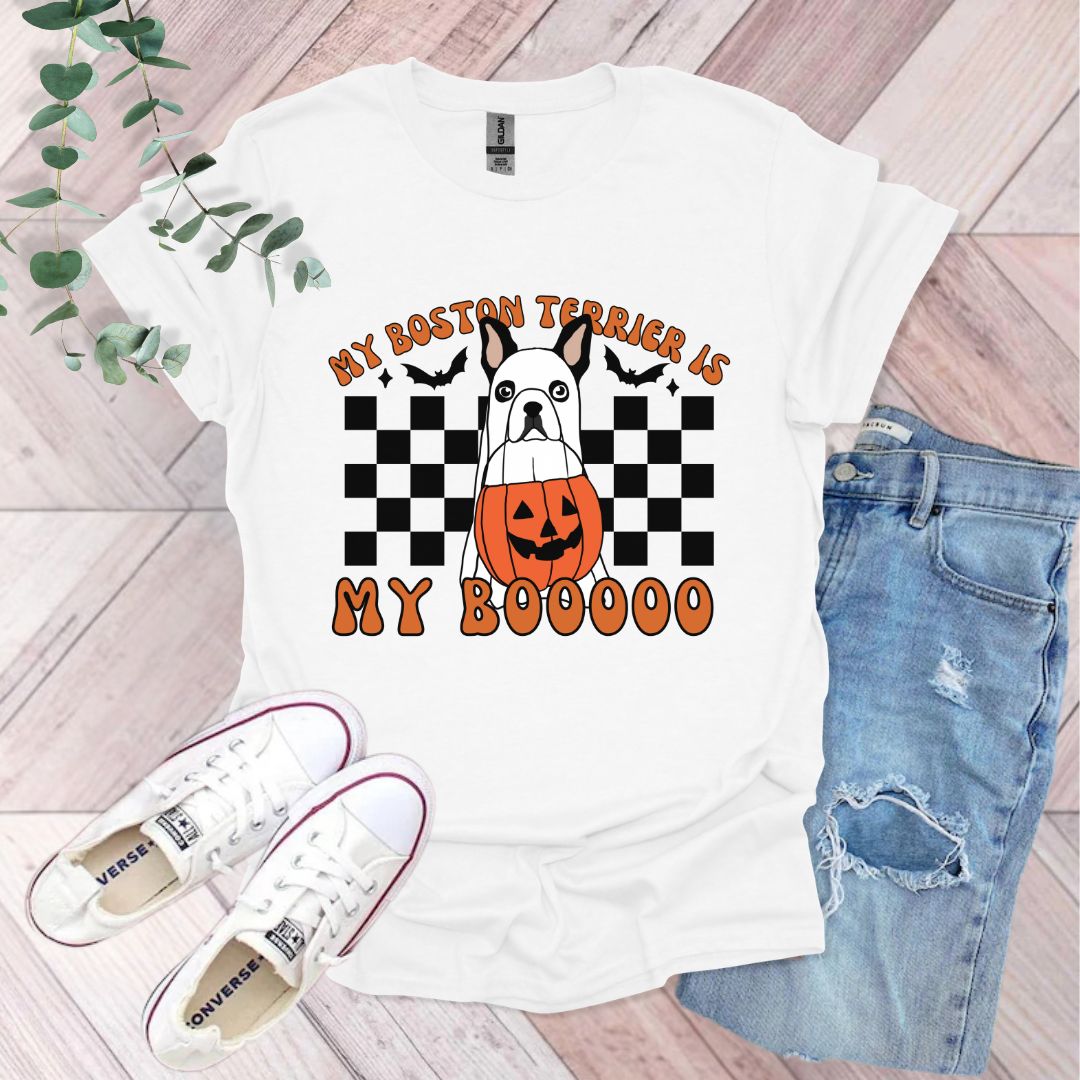a white t - shirt with an image of a jack - o'- lantern