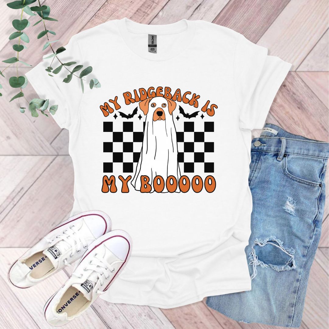 a white t - shirt with a ghost on it