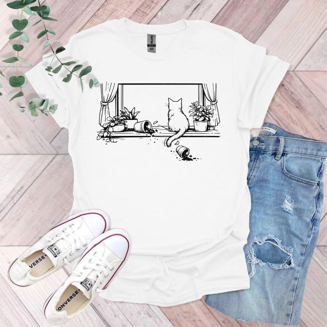 Funny Cat and Plants T-Shirt