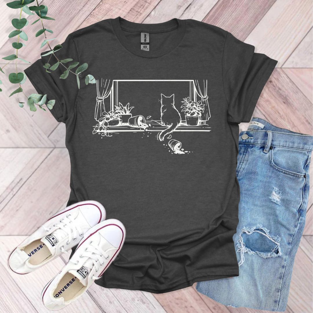 Funny Cat and Plants T-Shirt