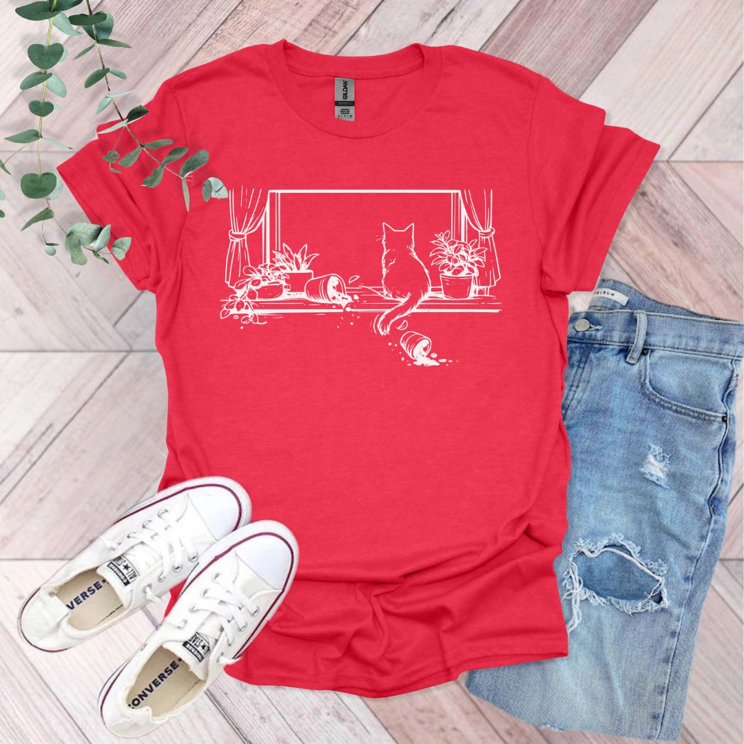 Funny Cat and Plants T-Shirt