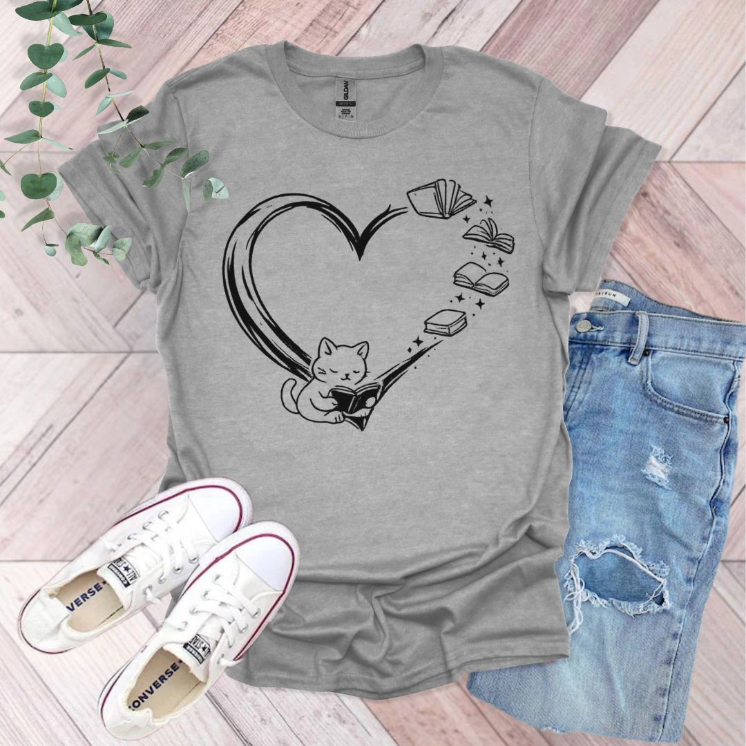Cat and Book T-Shirt