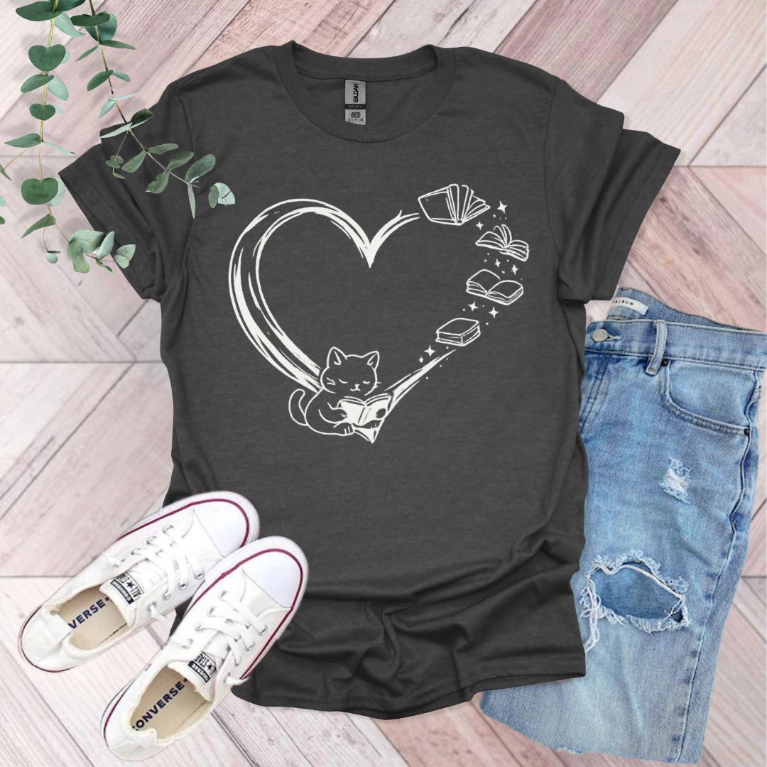 Cat and Book T-Shirt