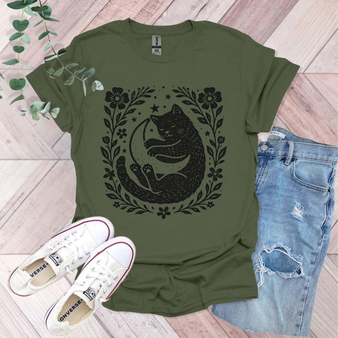 Vintage Sleeping Cat Moon T-Shirt