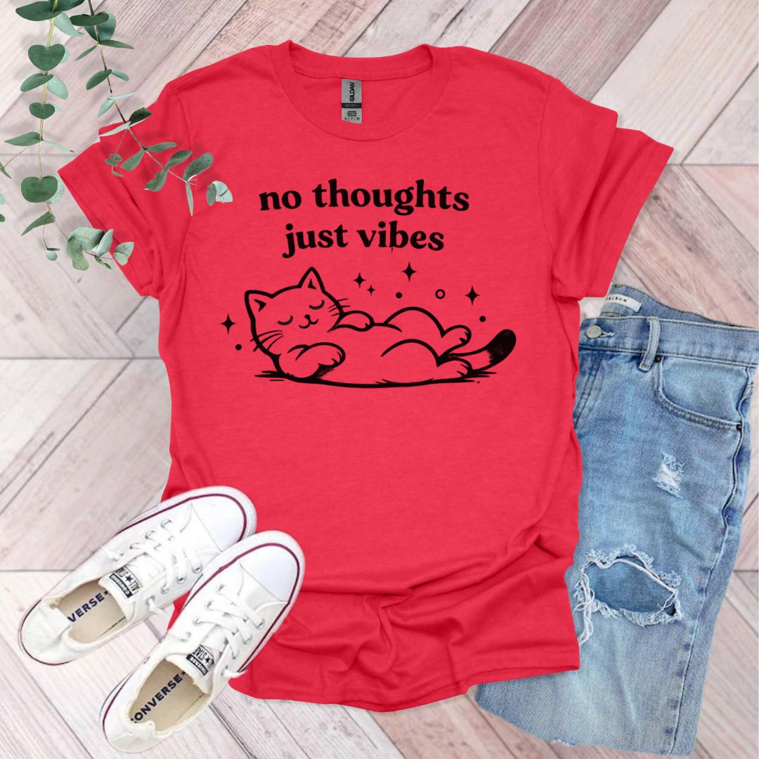 No Thoughts Just Vibes Lazy Cat T-Shirt