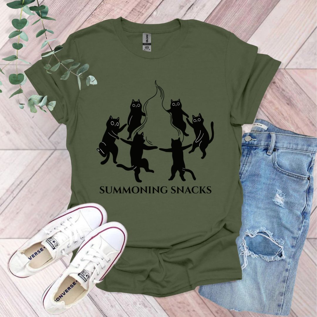 Summoning Snacks Funny Black Cats T-Shirt