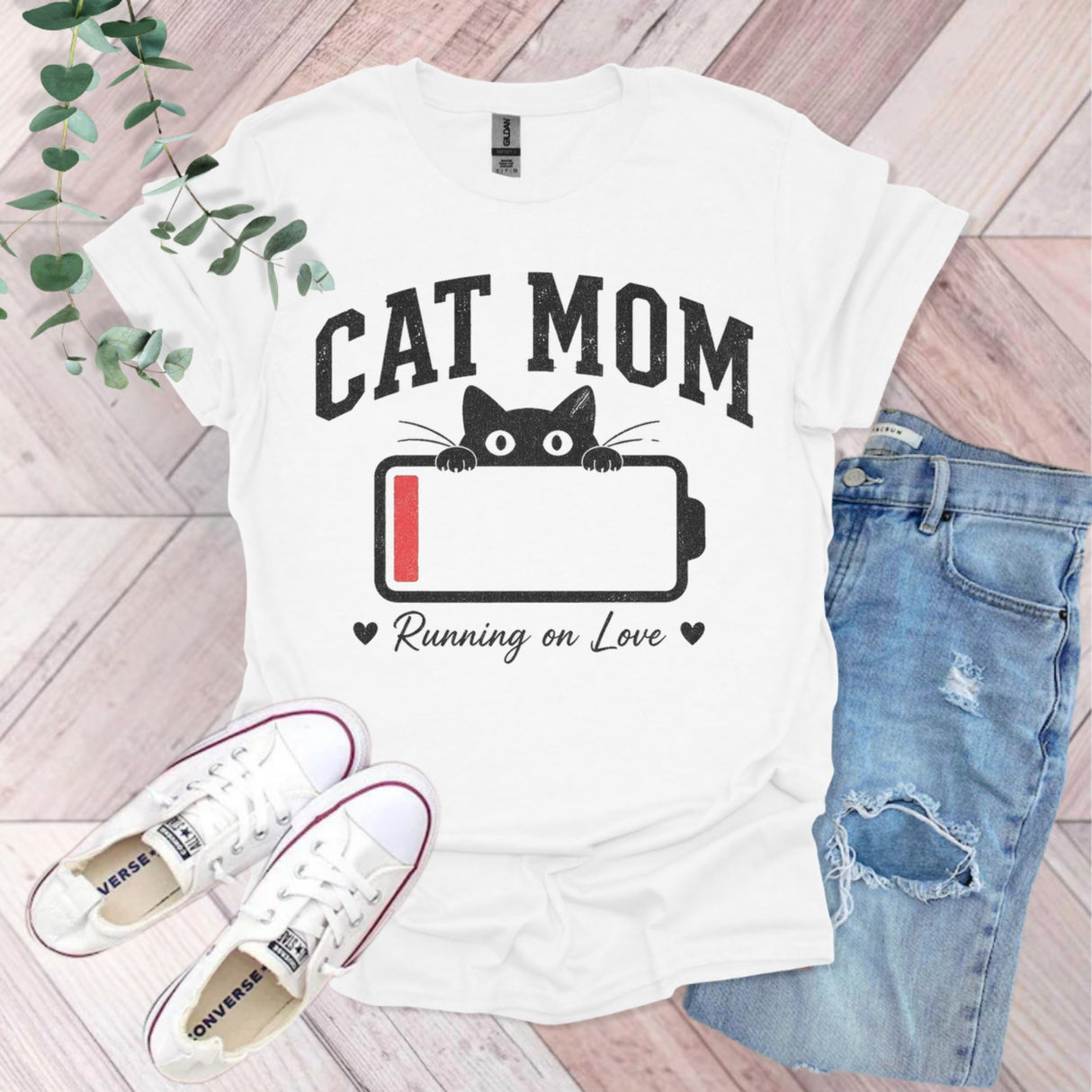 Cat Mom Running On Love T-Shirt