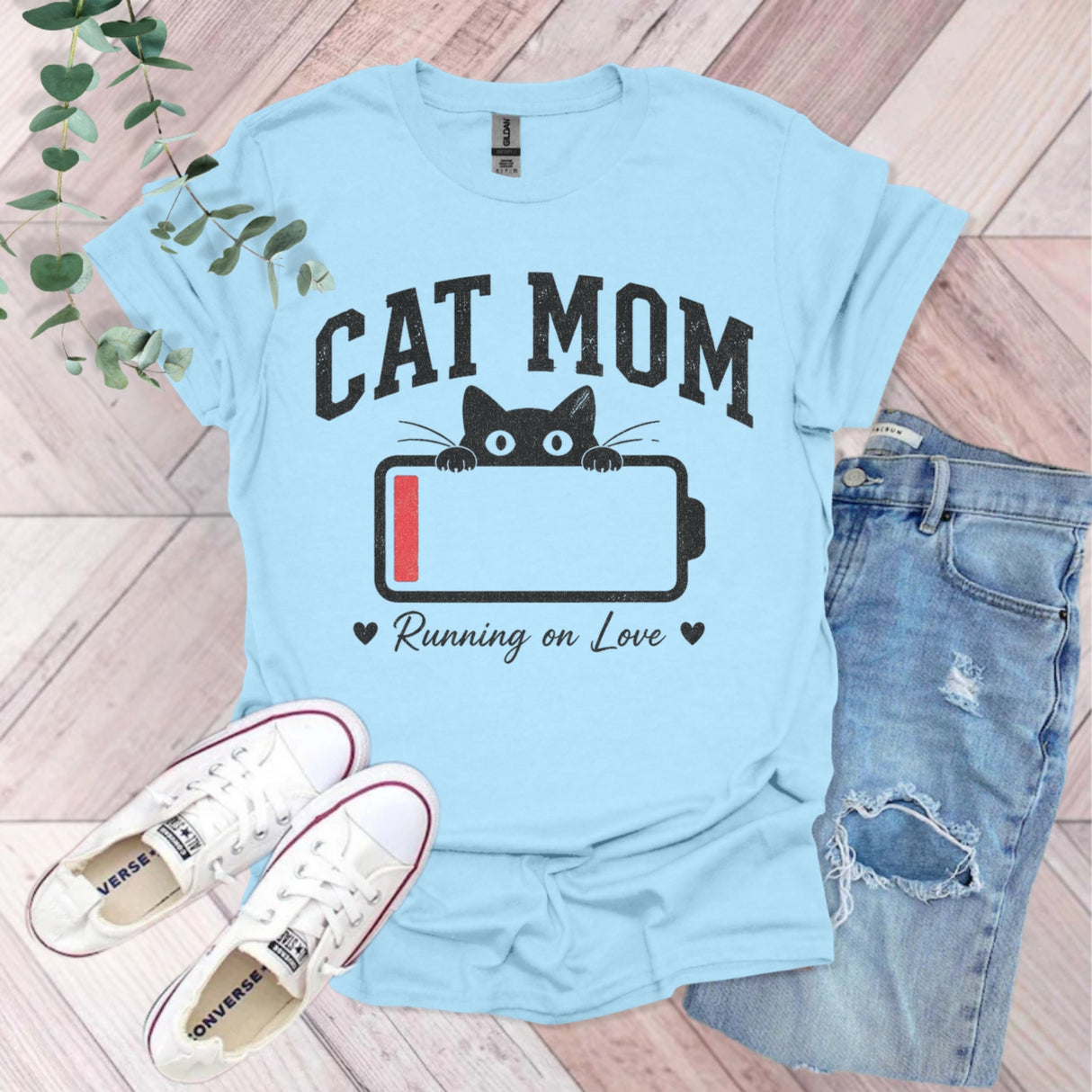 Cat Mom Running On Love T-Shirt