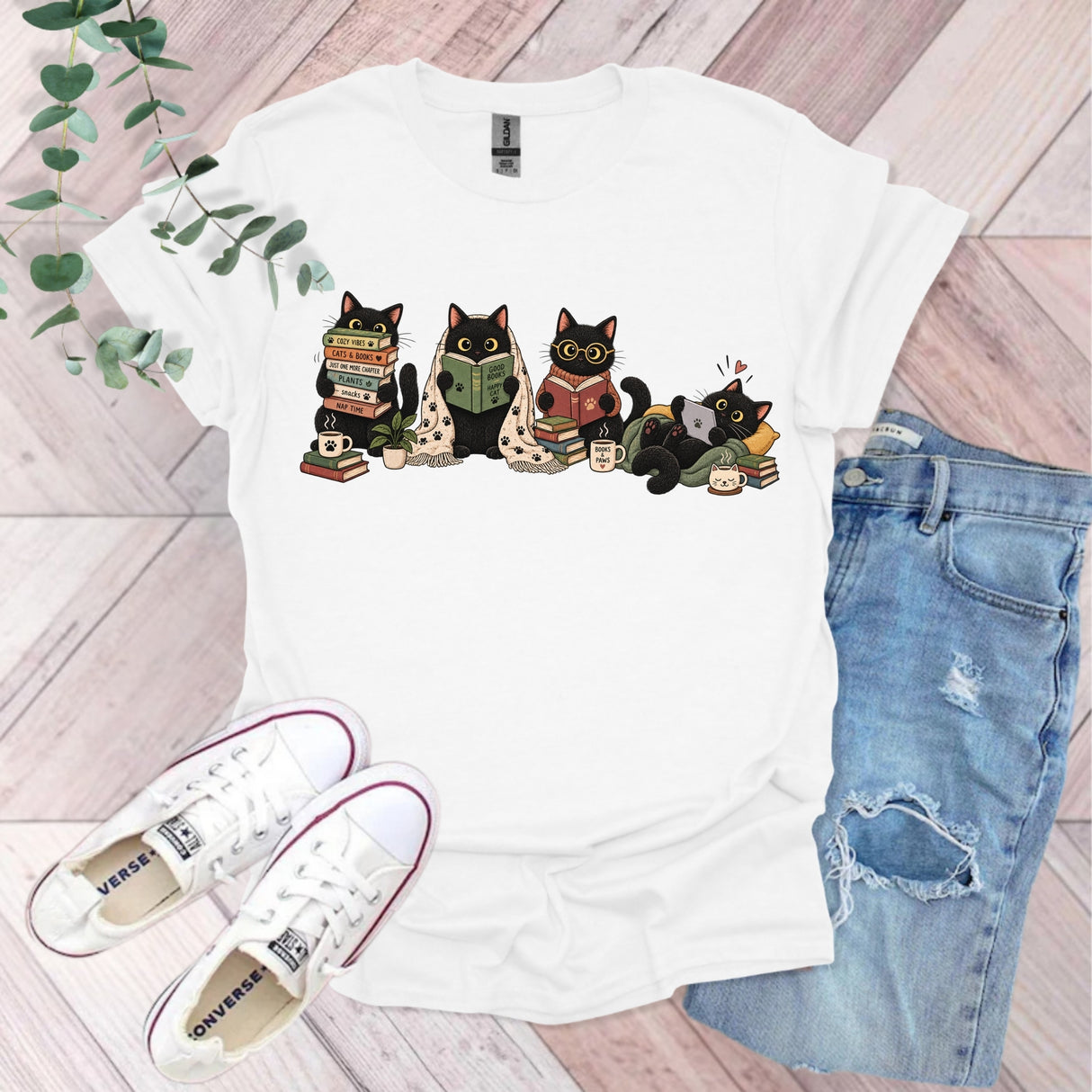 Black Cats Reading Fall T-Shirt