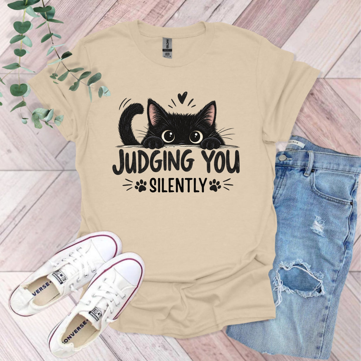 Judging You Silently Black Cat T-Shirt