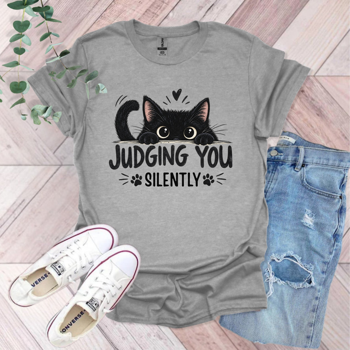 Judging You Silently Black Cat T-Shirt