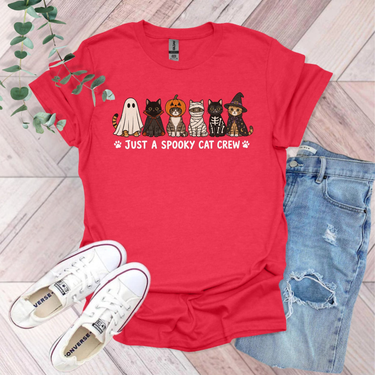 Halloween Just A Spooky Cat Crew T-Shirt