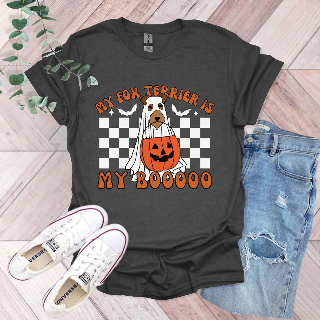a t - shirt with a dog wearing a ghost costume