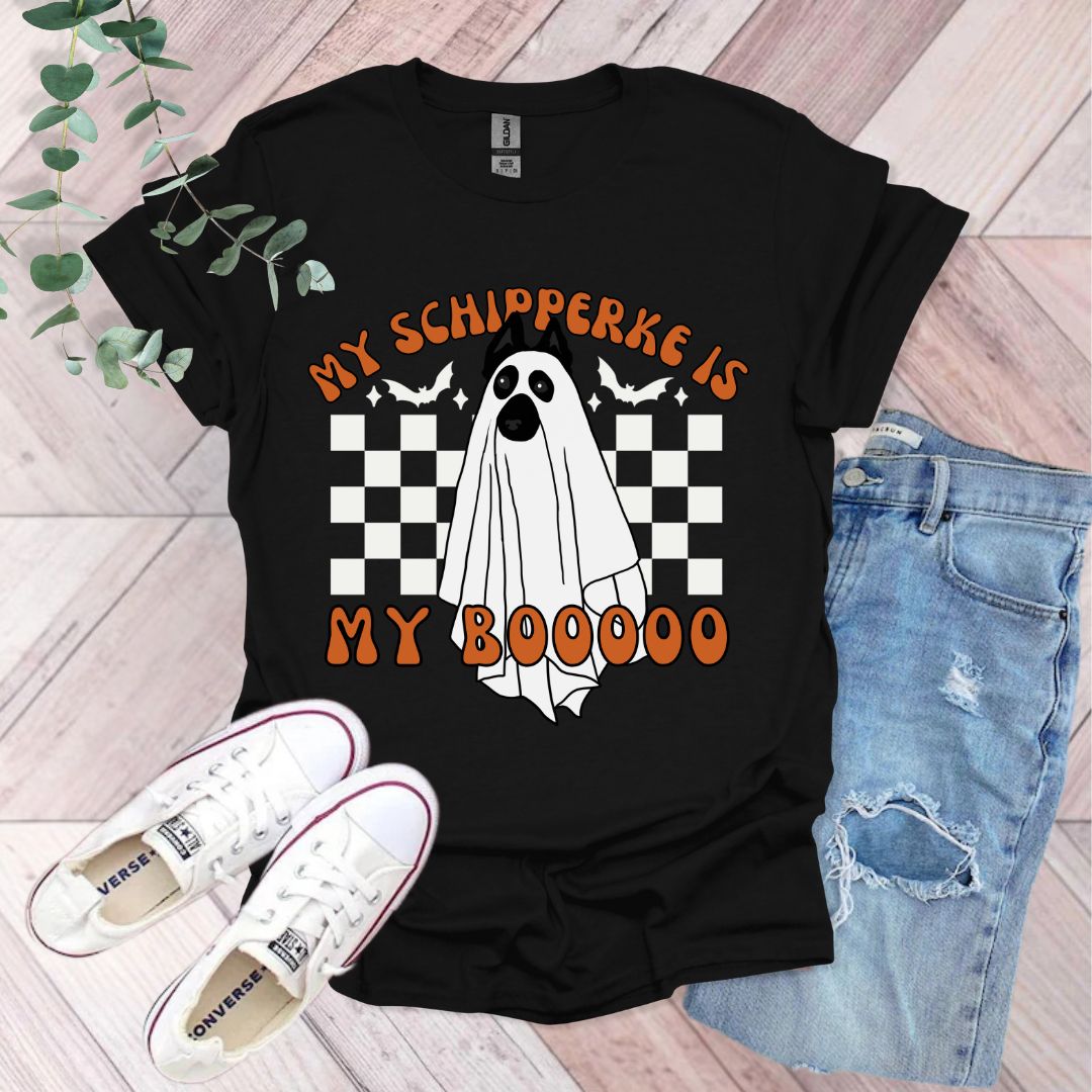 a black shirt with a ghost on it