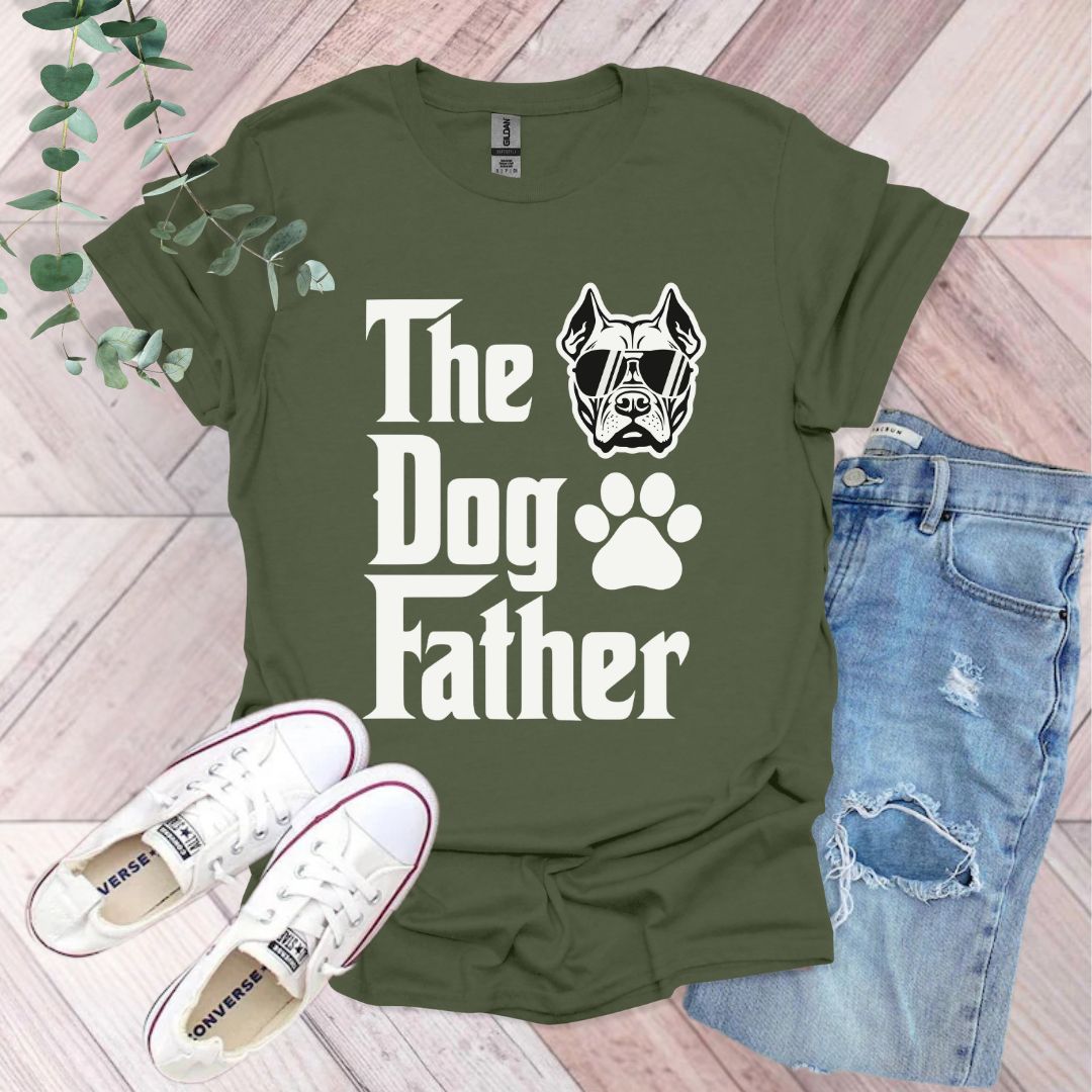 a t - shirt that says the dog father with a dog's paw on