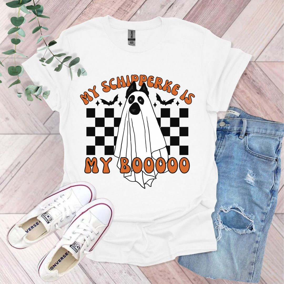 a white t - shirt with a ghost on it