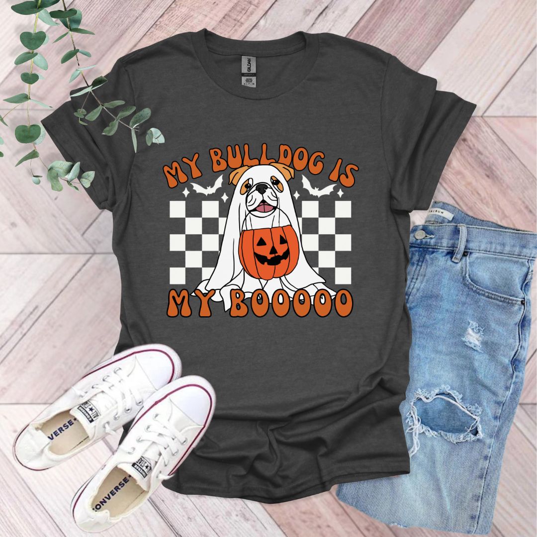 a shirt that says, my bulldog is my booooo