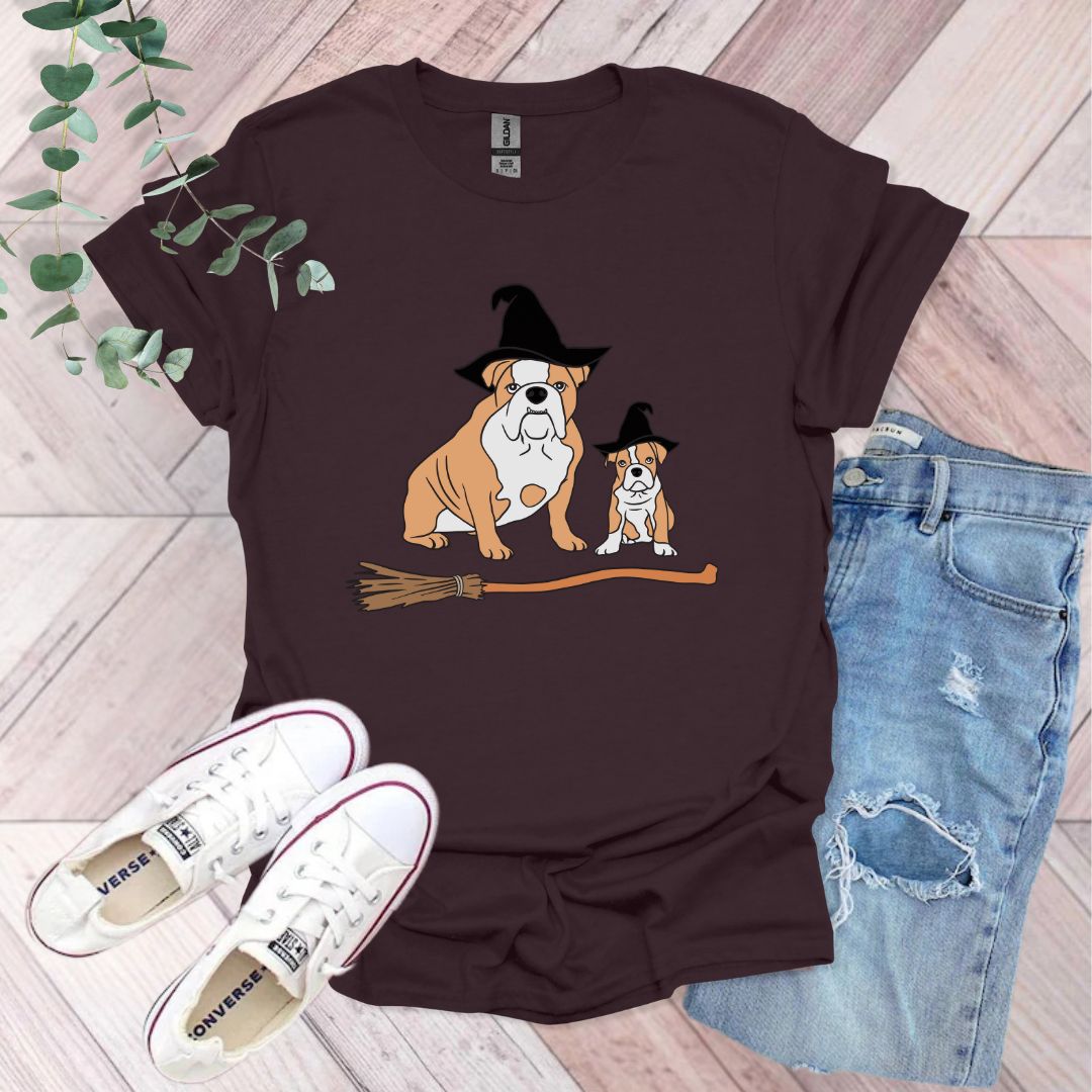Halloween Bulldog Witch T-Shirt