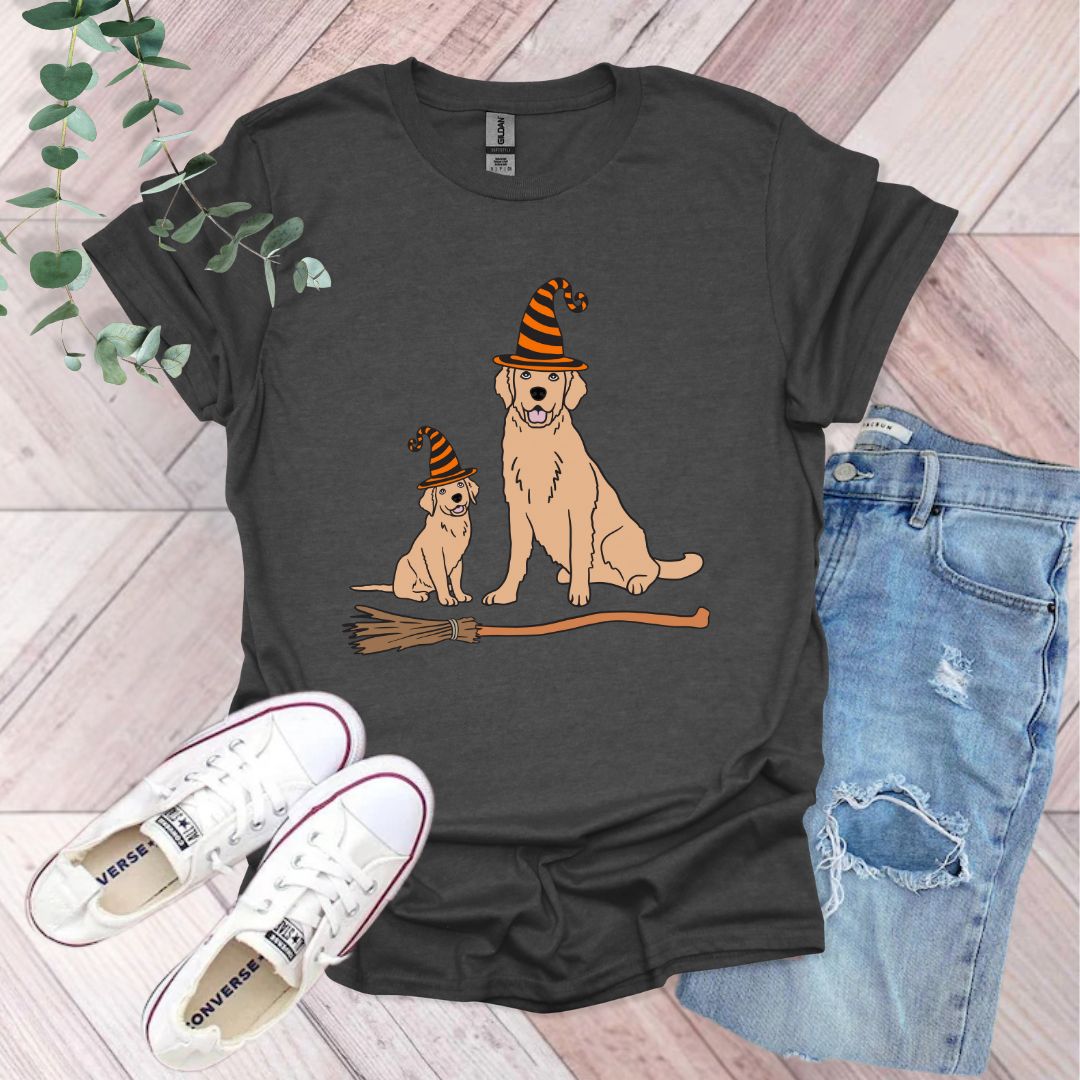 Halloween Golden Retriever Witch T-Shirt
