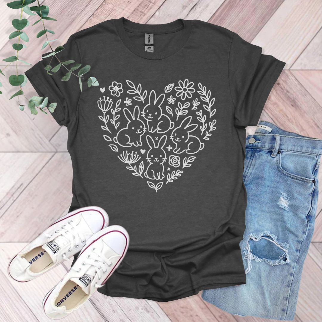Floral Heart Rabbits T-Shirt