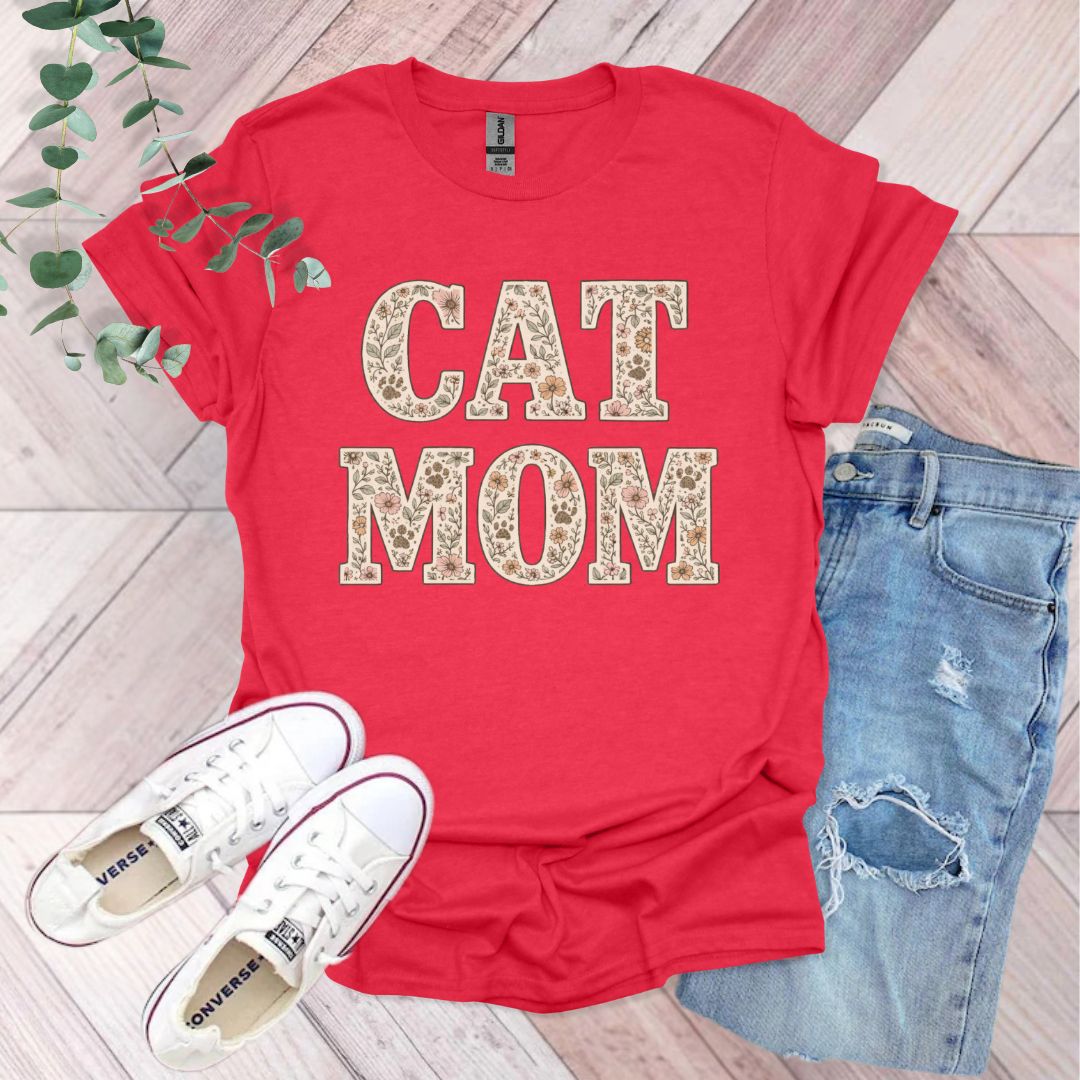 Floral Cat Mom T-Shirt