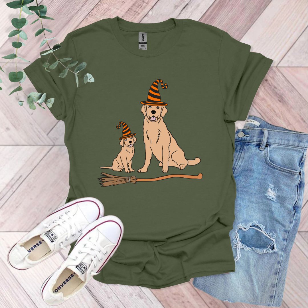 Halloween Golden Retriever Witch T-Shirt