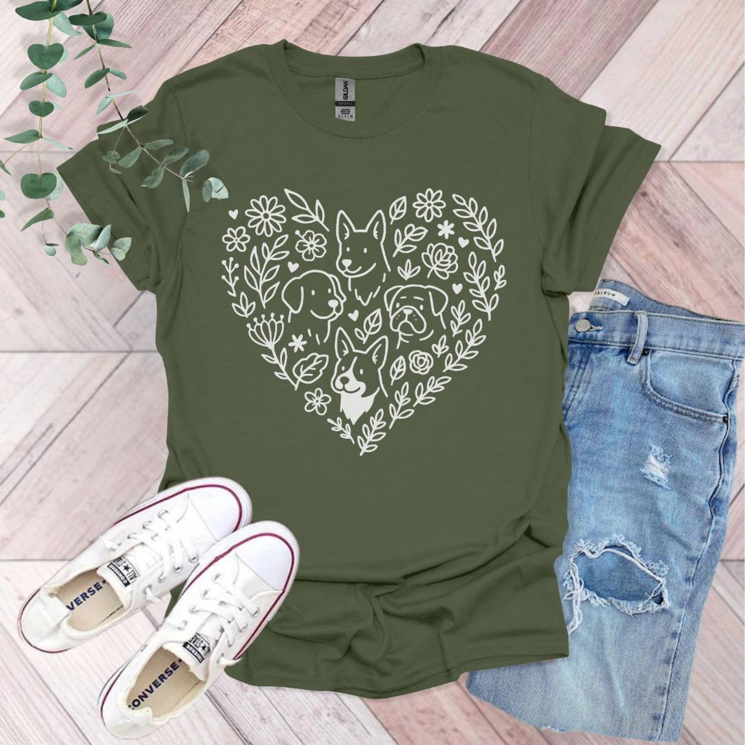 Floral Heart Dogs T-Shirt