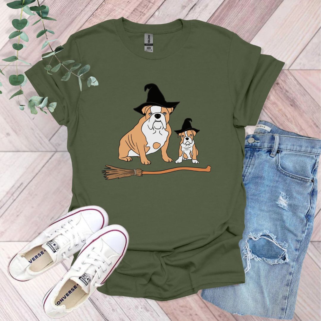 Halloween Bulldog Witch T-Shirt