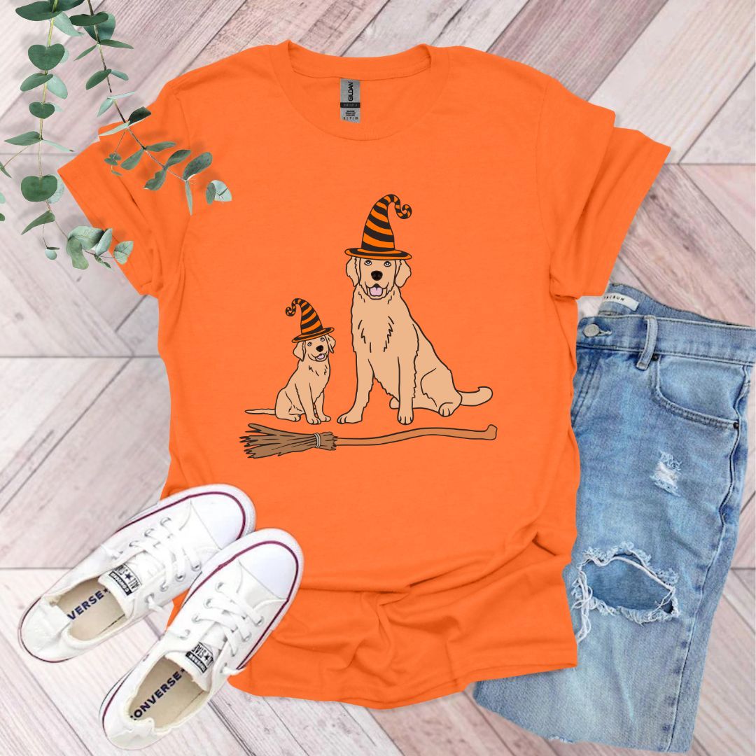 Halloween Golden Retriever Witch T-Shirt