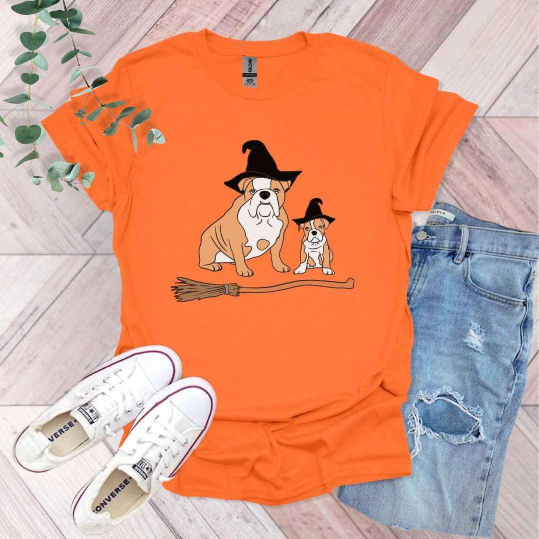 Halloween Bulldog Witch T-Shirt