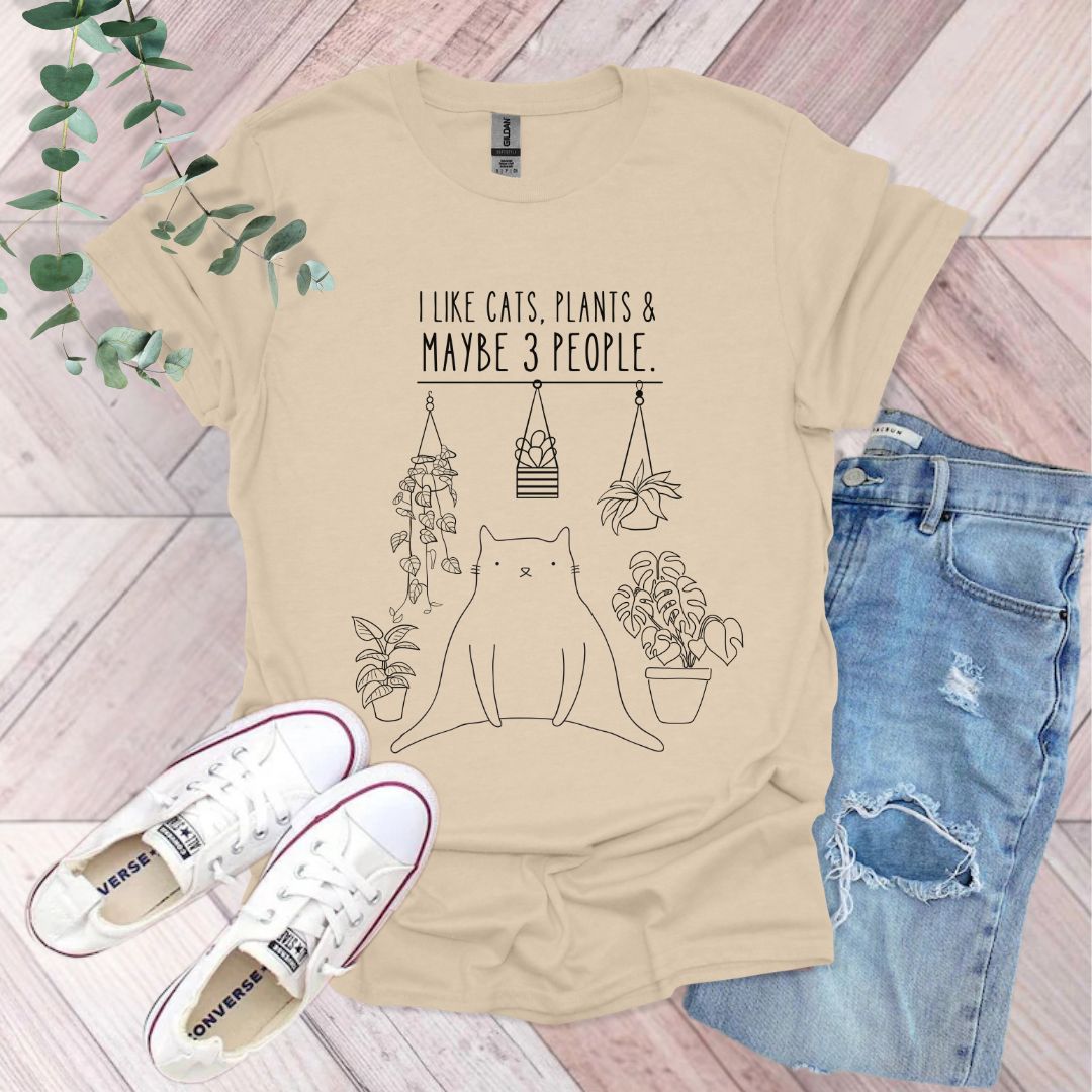 I Like Cats, Plants & Maybe 3 People T-Shirt