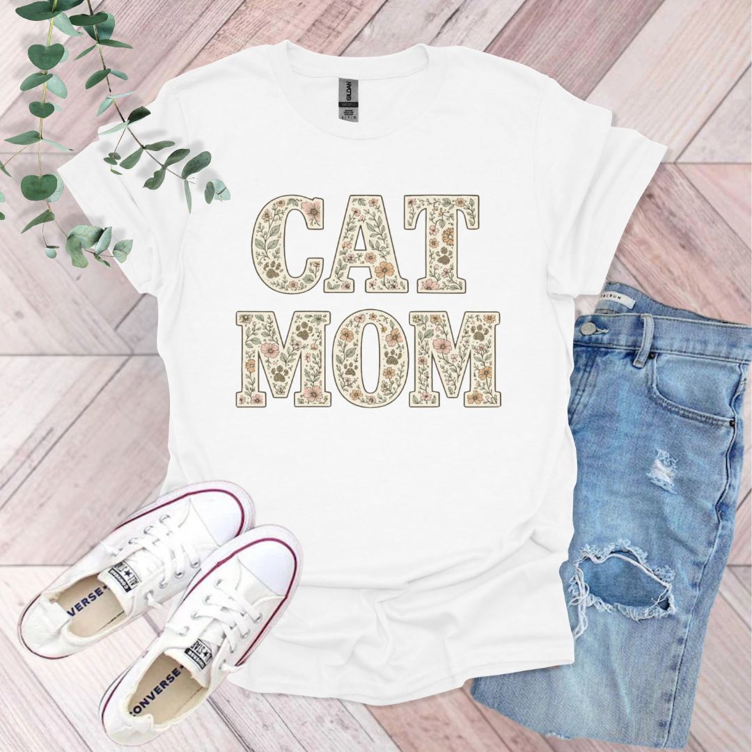 Floral Cat Mom T-Shirt