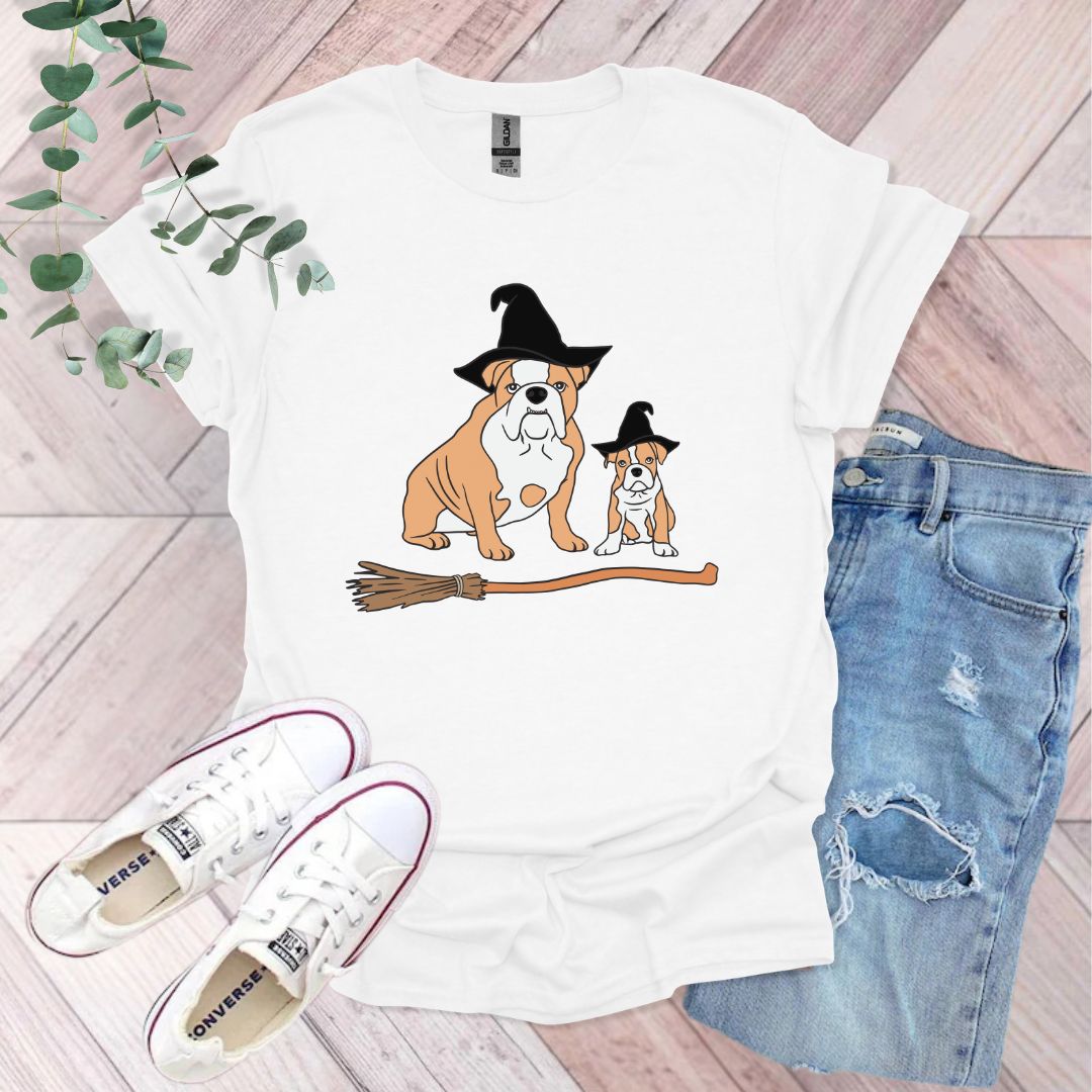 Halloween Bulldog Witch T-Shirt