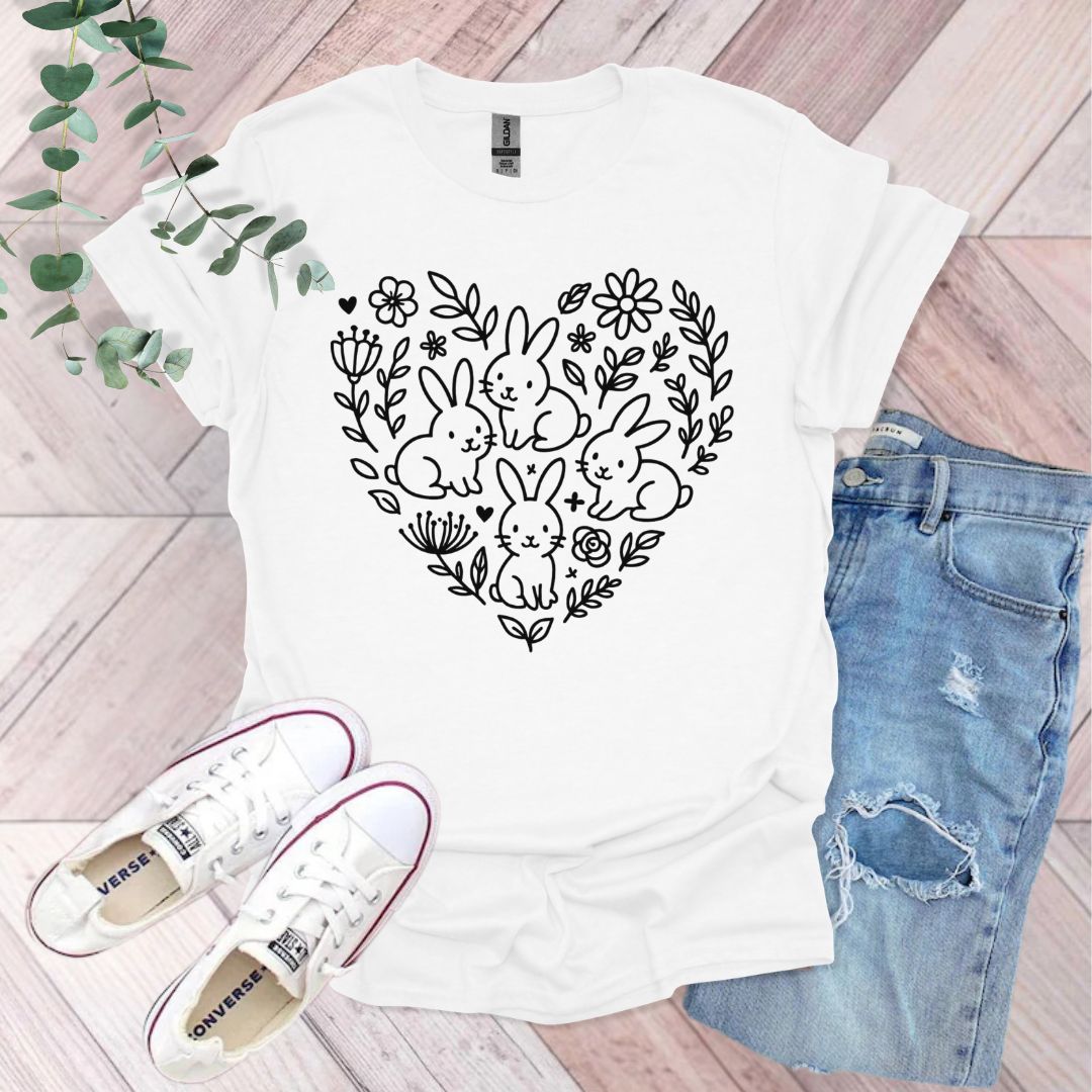 Floral Heart Rabbits T-Shirt