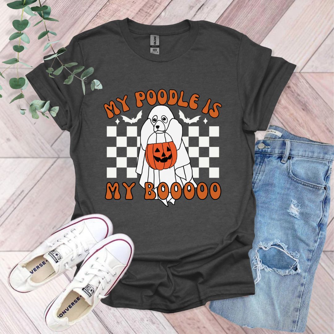a t - shirt that says, my poodle is my booooo