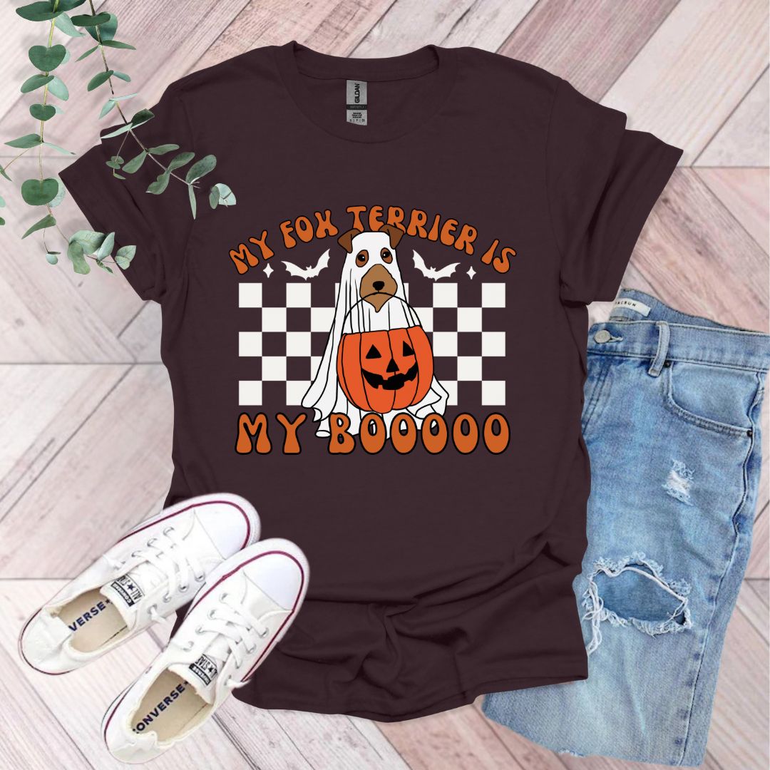 a t - shirt with a dog in a pumpkin costume