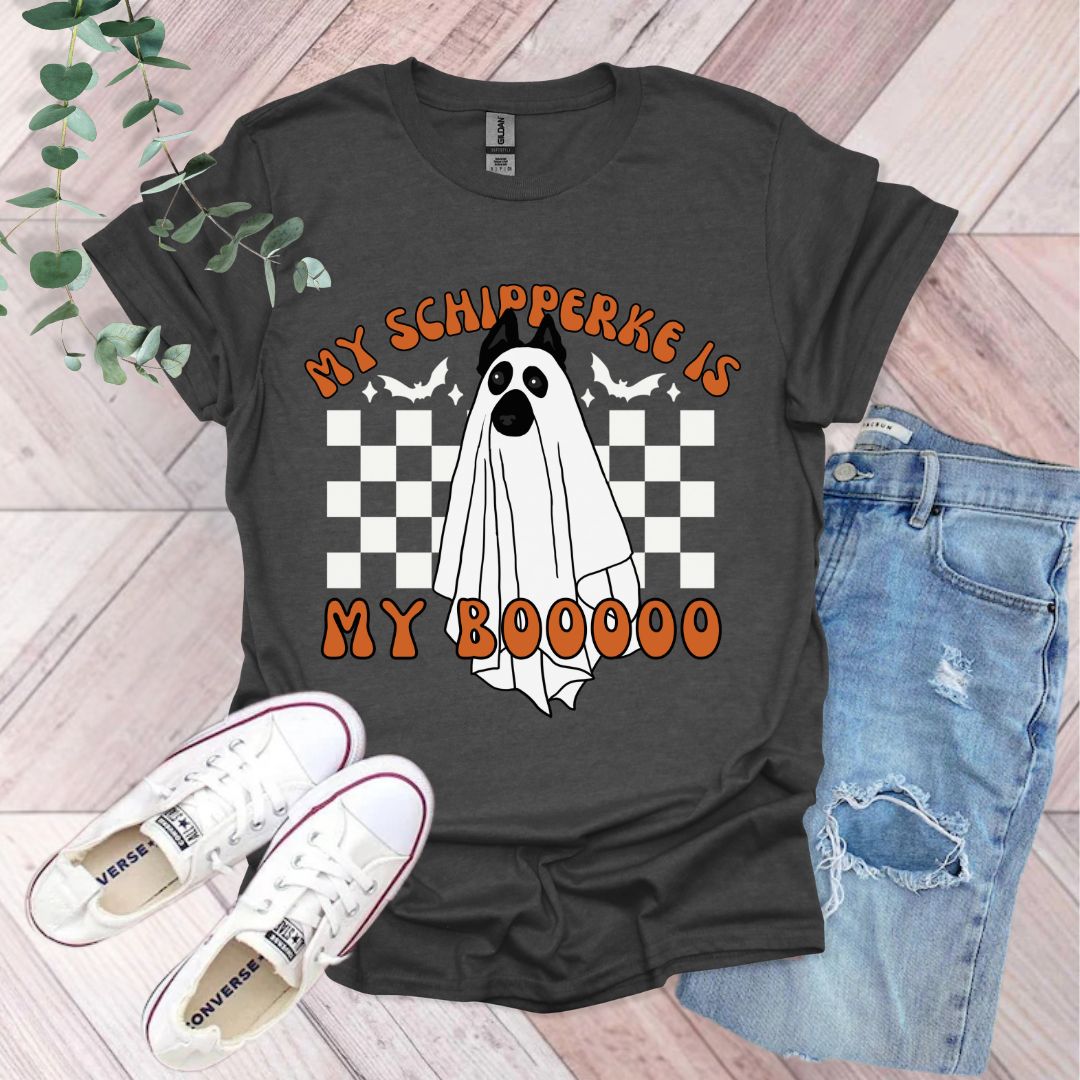 a black shirt with a ghost on it