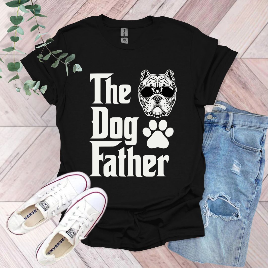 a t - shirt that says the dog father with a dog's paw on