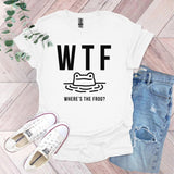 a white t - shirt with the words wtf where's the frog?