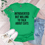 a green t - shirt that says,'i'm interested about cats '