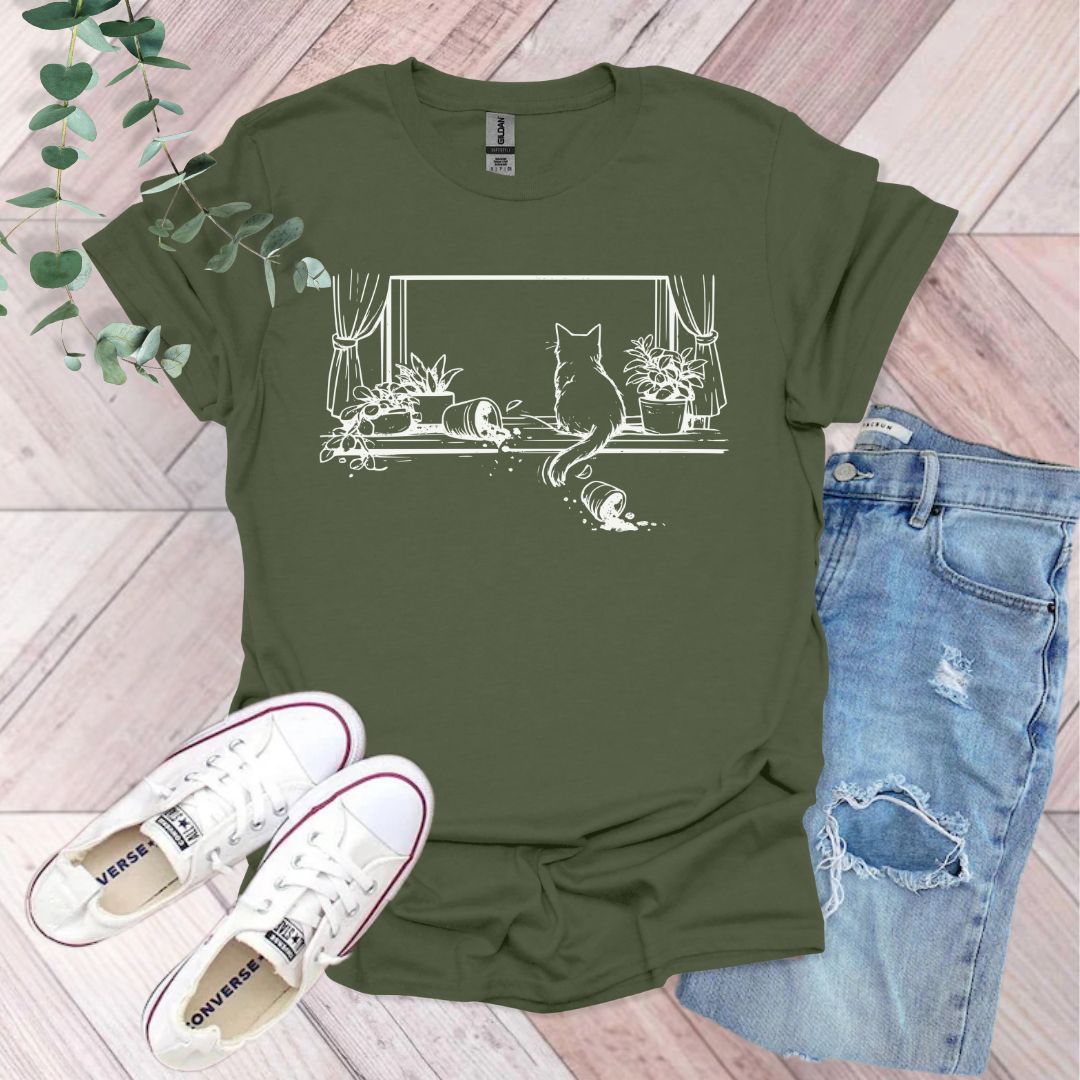 Funny Cat and Plants T-Shirt
