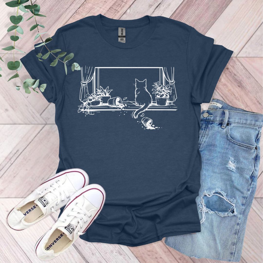 Funny Cat and Plants T-Shirt