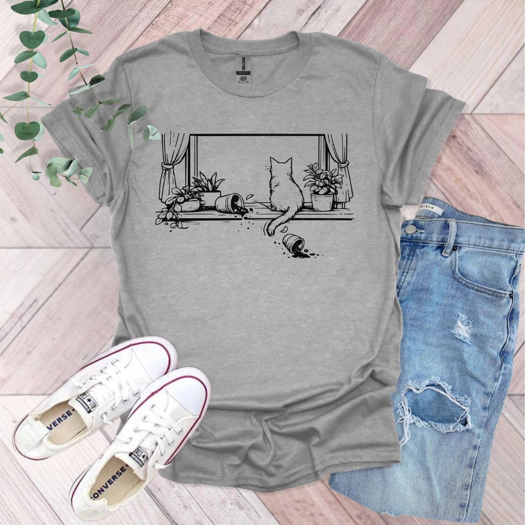 Funny Cat and Plants T-Shirt
