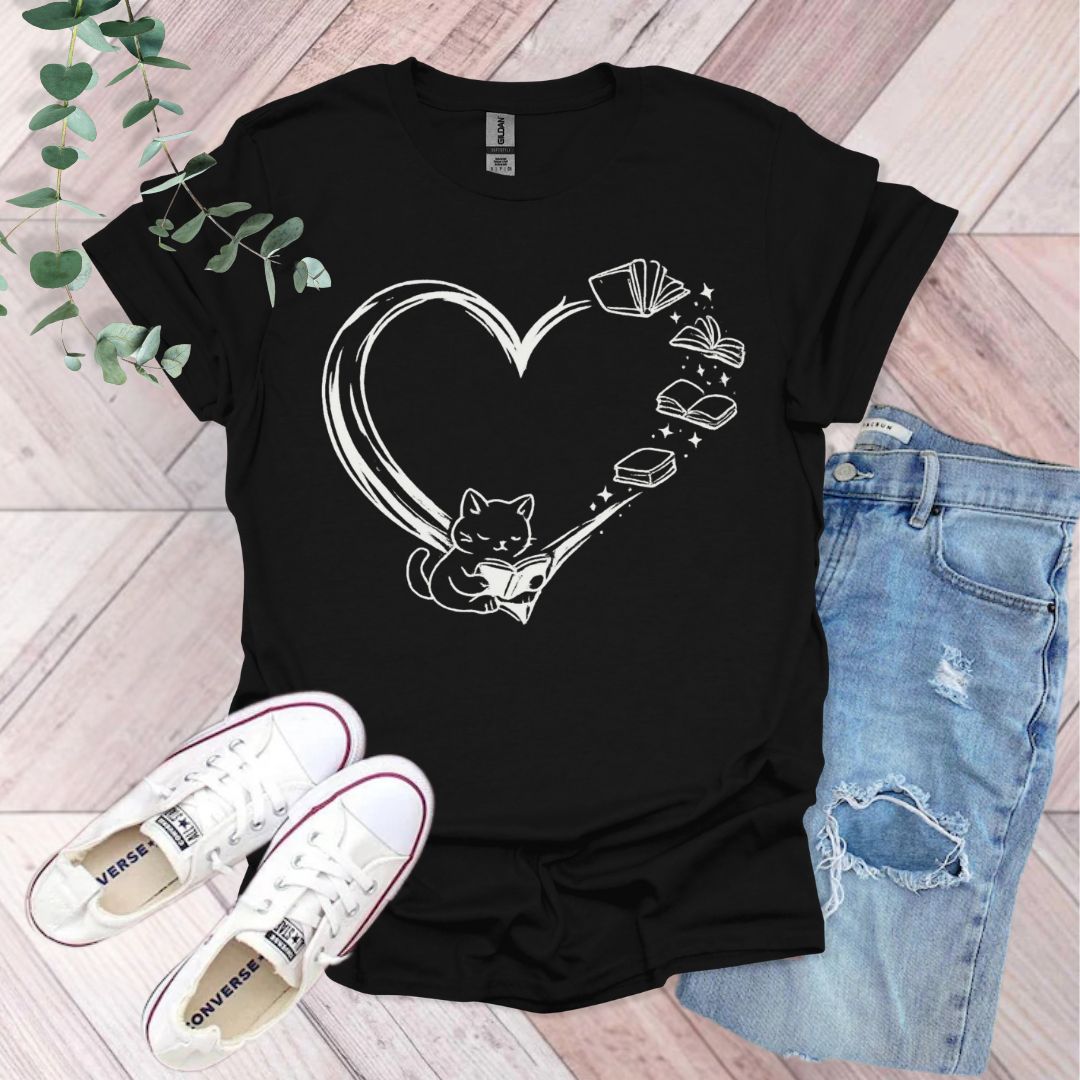 Cat and Book T-Shirt