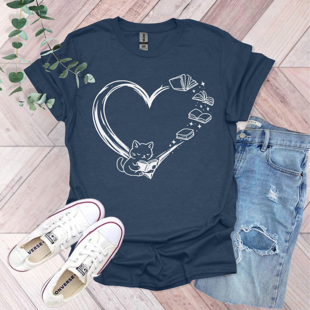 Cat and Book T-Shirt