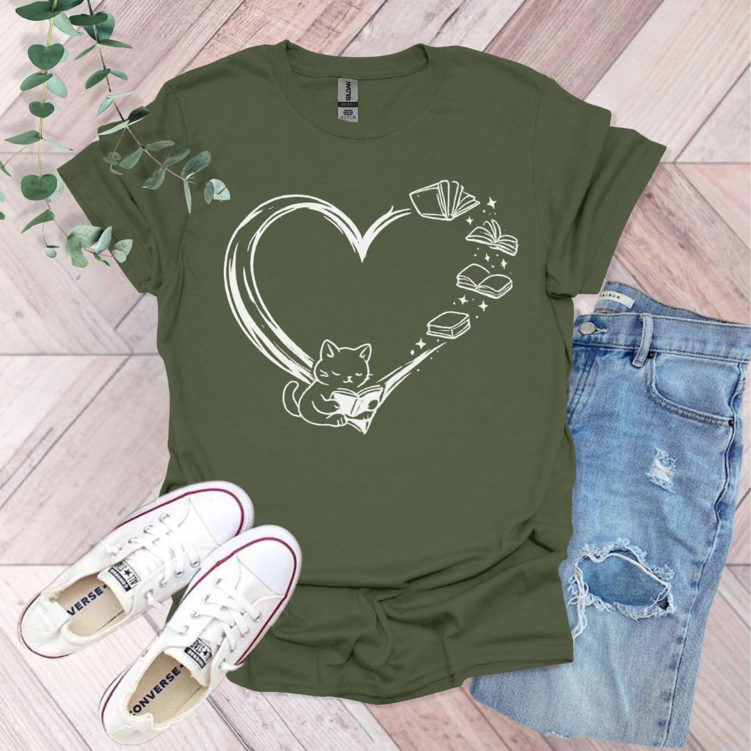 Cat and Book T-Shirt