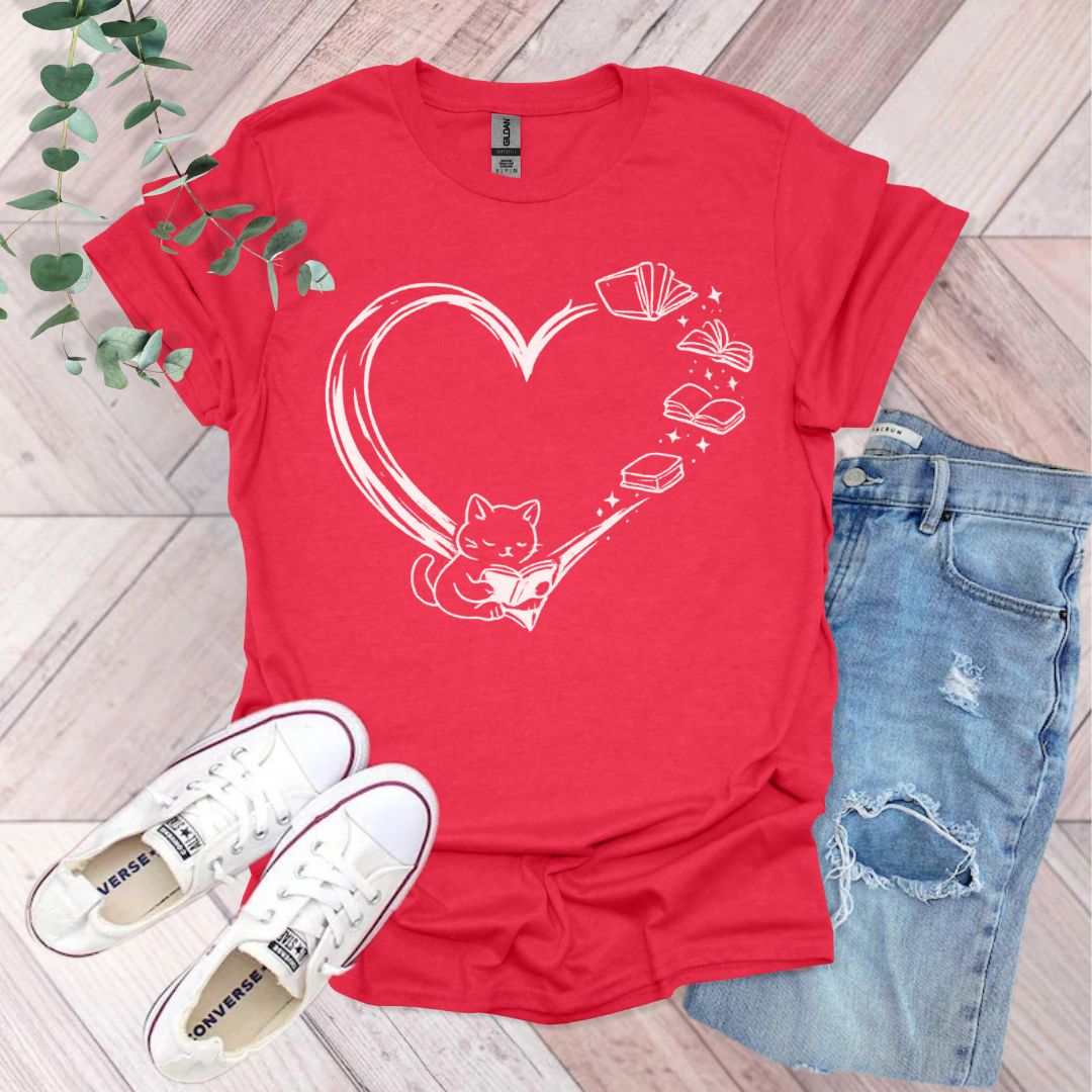 Cat and Book T-Shirt