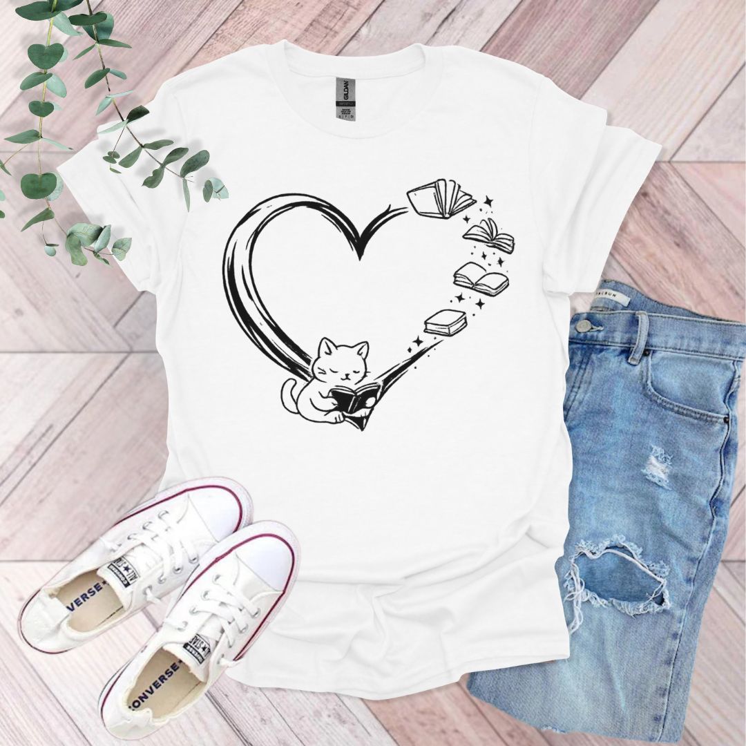 Cat and Book T-Shirt