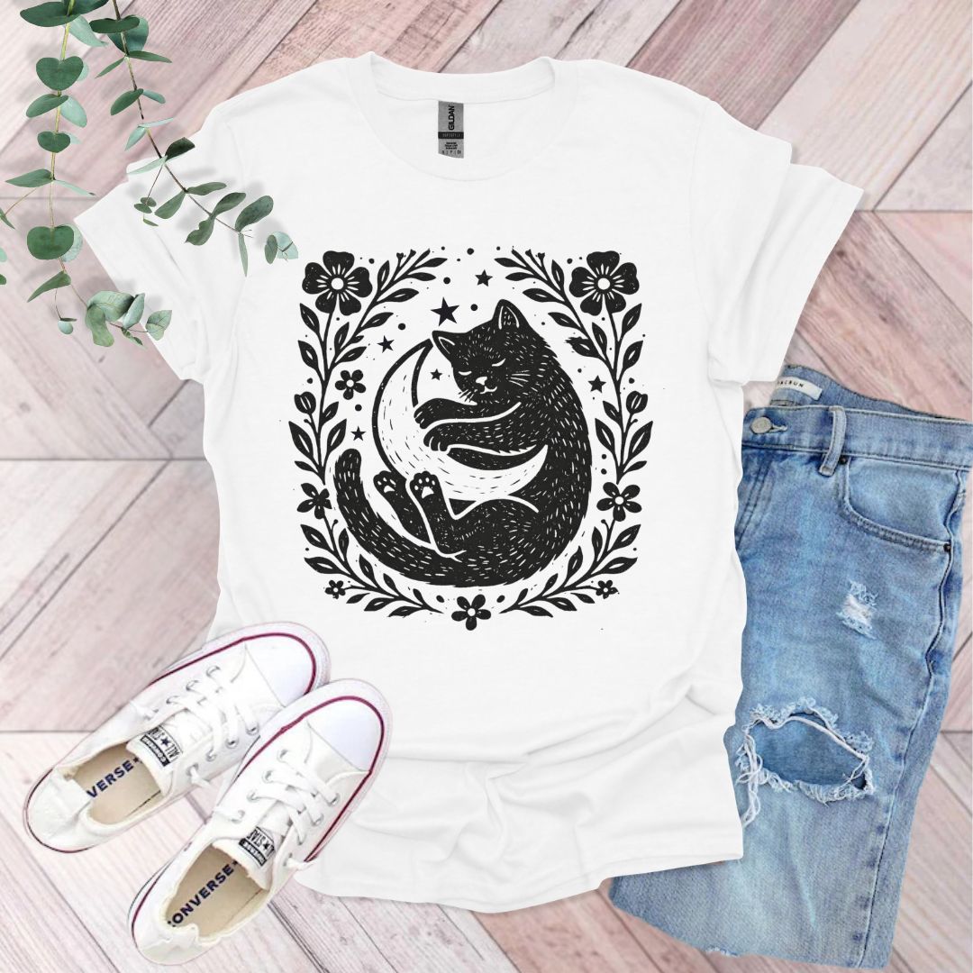 Vintage Sleeping Cat Moon T-Shirt